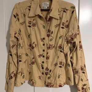 Vintage Embroidered Canvas Snap Front, Christopher & Banks, Stretch, Large